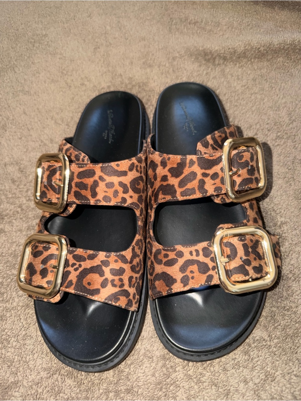Leopard Print Double-Buckle Slide Sandals